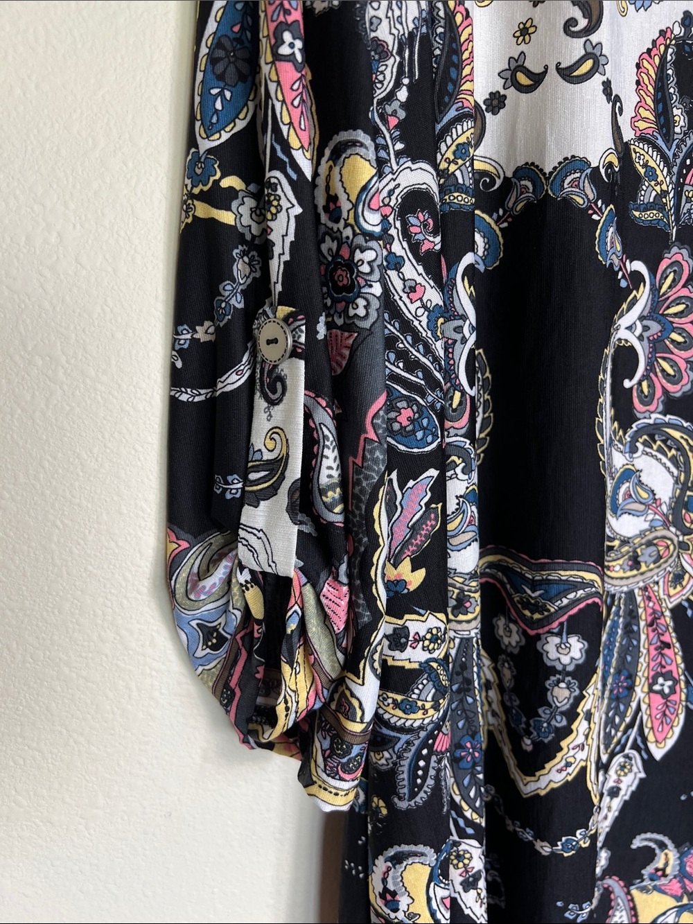 Honeyme Black Paisley V-Neck Tunic with Pink & Blue Accents - Picture 2 of 4